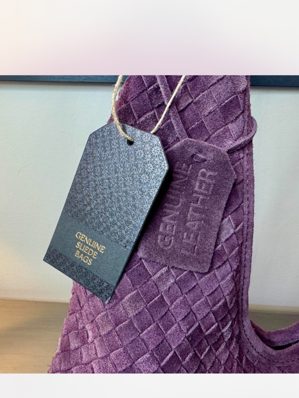 NWT Woven Suede Leather Hobo Bag Purple Intrecciato Style Slouchy Shoulder Bag - Picture 4 of 6